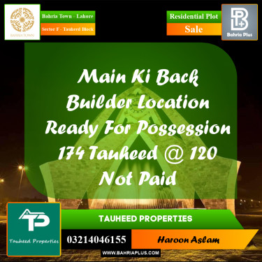 Residential Plot for Sale in Sector F - Tauheed Block -  Bahria Town, Lahore - (BP-190041)