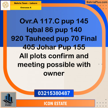 Residential Plot for Sale in Overseas A -  Bahria Town, Lahore - (BP-190065)