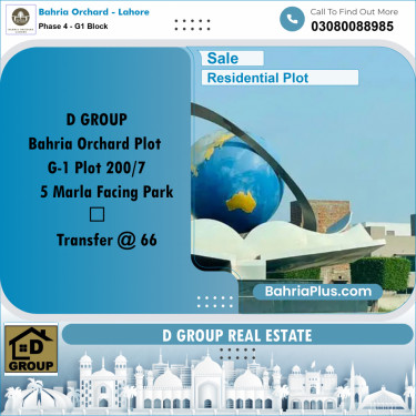Residential Plot for Sale in Phase 4 - G1 Block -  Bahria Orchard, Lahore - (BP-190107)