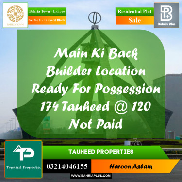 Residential Plot for Sale in Sector F - Tauheed Block -  Bahria Town, Lahore - (BP-190136)