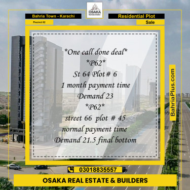 Residential Plot for Sale in Precinct 62 -  Bahria Town, Karachi - (BP-190148)