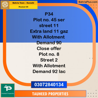 250 Sq. Yards Residential Plot for Sale in Precinct 34 -  Bahria Town, Karachi - (BP-190172)