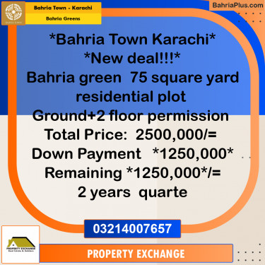75 Sq. Yards Residential Plot for Sale in Bahria Greens -  Bahria Town, Karachi - (BP-190199)
