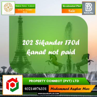 Residential Plot for Sale in Sector F - Sikander Block -  Bahria Town, Lahore - (BP-190204)