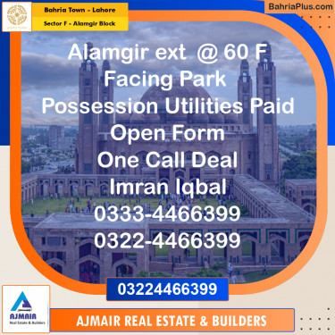 Residential Plot for Sale in Sector F - Alamgir Block -  Bahria Town, Lahore - (BP-190352)