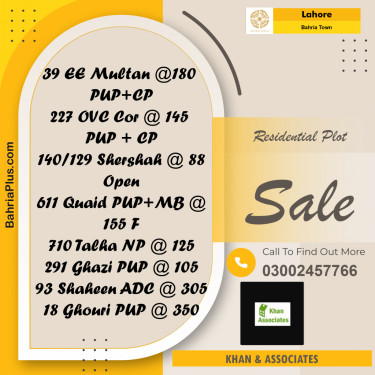Residential Plot for Sale in Bahria Town, Lahore - (BP-190419)
