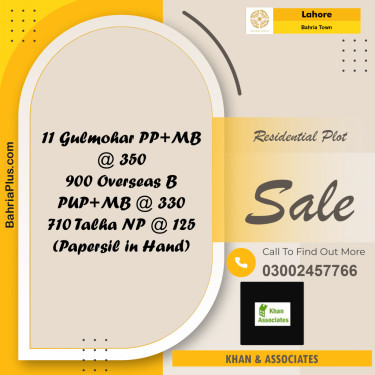 Residential Plot for Sale in Bahria Town, Lahore - (BP-190420)