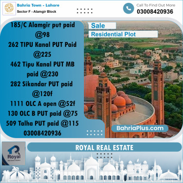 Residential Plot for Sale in Sector F - Alamgir Block -  Bahria Town, Lahore - (BP-190565)
