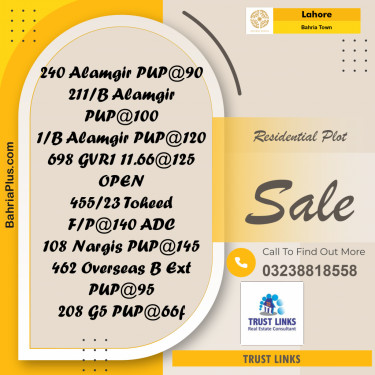Residential Plot for Sale in Bahria Town, Lahore - (BP-190610)