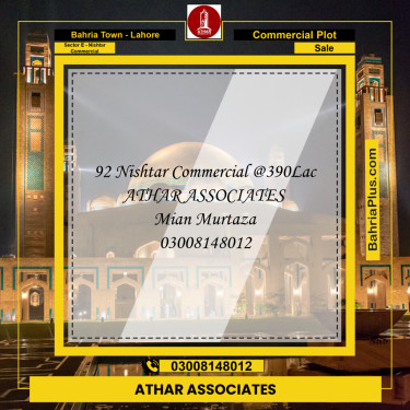 Commercial Plot for Sale in Sector E - Nishtar Commercial -  Bahria Town, Lahore - (BP-190632)