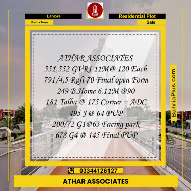 Residential Plot for Sale in Bahria Town, Lahore - (BP-190689)