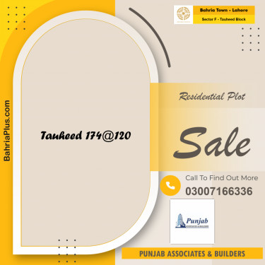 Residential Plot for Sale in Sector F - Tauheed Block -  Bahria Town, Lahore - (BP-190718)