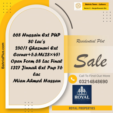 Residential Plot for Sale in Sector C - Nargis/Hussain Ext. -  Bahria Town, Lahore - (BP-190733)