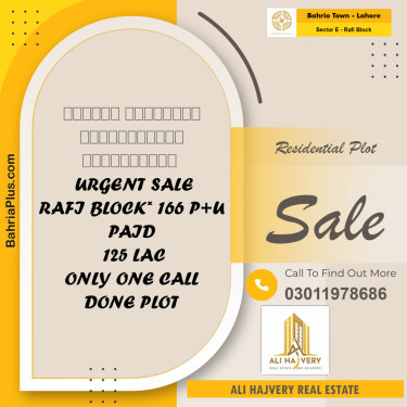 Residential Plot for Sale in Sector E - Rafi Block -  Bahria Town, Lahore - (BP-190774)