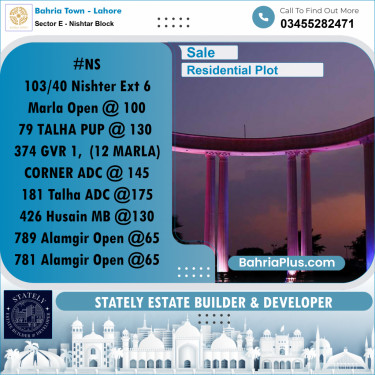 Residential Plot for Sale in Sector E - Nishtar Block -  Bahria Town, Lahore - (BP-190779)