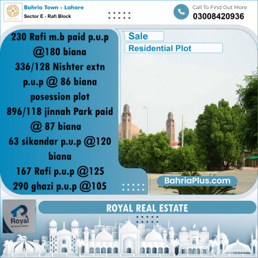 Residential Plot for Sale in Sector E - Rafi Block -  Bahria Town, Lahore - (BP-190906)