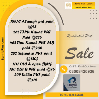 Residential Plot for Sale in Sector F - Alamgir Block -  Bahria Town, Lahore - (BP-190908)