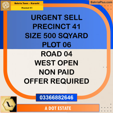 500 Sq. Yards Residential Plot for Sale in Precinct 41 -  Bahria Town, Karachi - (BP-190978)