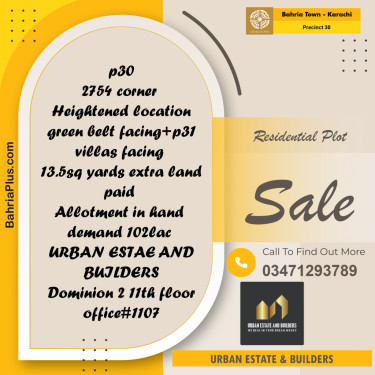 250 Sq. Yards Residential Plot for Sale in Precinct 30 -  Bahria Town, Karachi - (BP-190993)