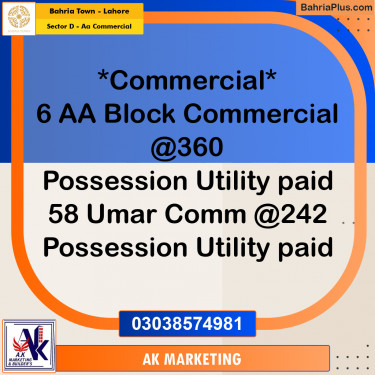 Commercial Plot for Sale in Sector D - AA Commercial -  Bahria Town, Lahore - (BP-191001)