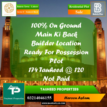 Residential Plot for Sale in Sector F - Tauheed Block -  Bahria Town, Lahore - (BP-191015)