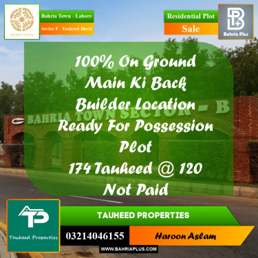 Residential Plot for Sale in Sector F - Tauheed Block -  Bahria Town, Lahore - (BP-191092)