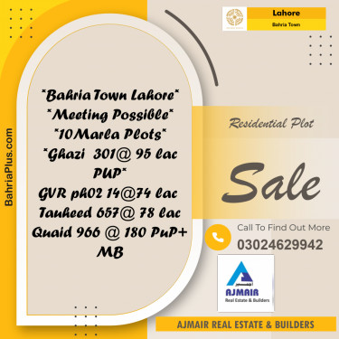 Residential Plot for Sale in Bahria Town, Lahore - (BP-191146)