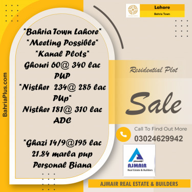 Residential Plot for Sale in Bahria Town, Lahore - (BP-191158)
