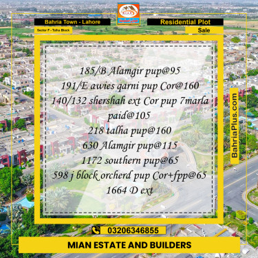 Residential Plot for Sale in Sector F - Talha Block -  Bahria Town, Lahore - (BP-191191)