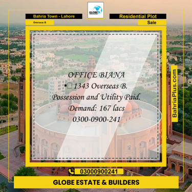 Residential Plot for Sale in Overseas B -  Bahria Town, Lahore - (BP-191256)