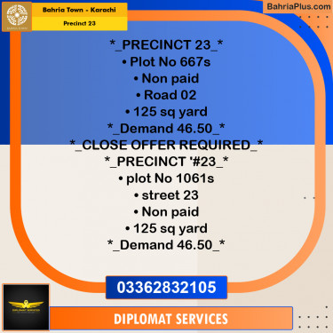 125 Sq. Yards Residential Plot for Sale in Precinct 23 -  Bahria Town, Karachi - (BP-191274)