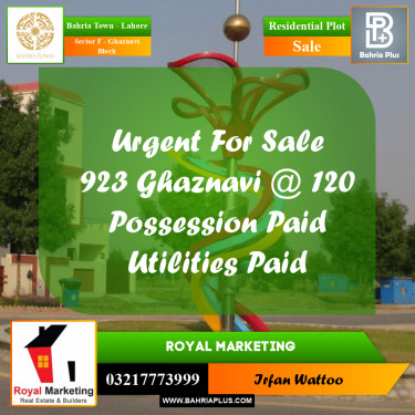 Residential Plot for Sale in Sector F - Ghaznavi Block -  Bahria Town, Lahore - (BP-191414)