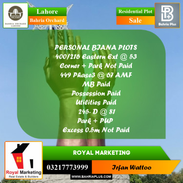 Residential Plot for Sale in Bahria Orchard, Lahore - (BP-191458)