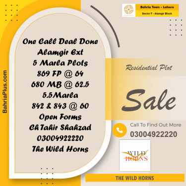 Residential Plot for Sale in Sector F - Alamgir Block -  Bahria Town, Lahore - (BP-191503)