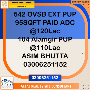 Residential Plot for Sale in Overseas B -  Bahria Town, Lahore - (BP-191641)