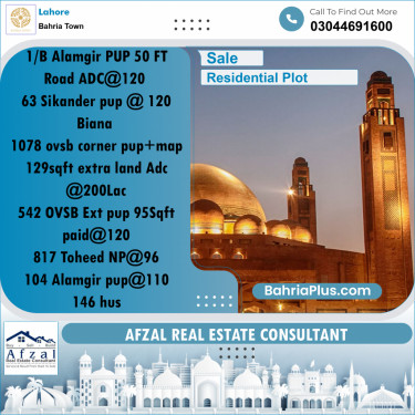 Residential Plot for Sale in Bahria Town, Lahore - (BP-191694)