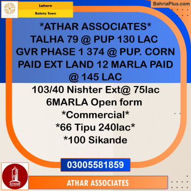 Residential Plot for Sale in Bahria Town, Lahore - (BP-191815)