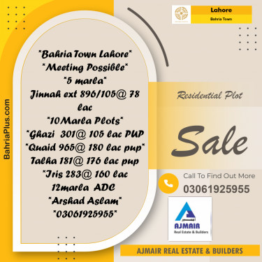 Residential Plot for Sale in Bahria Town, Lahore - (BP-191830)
