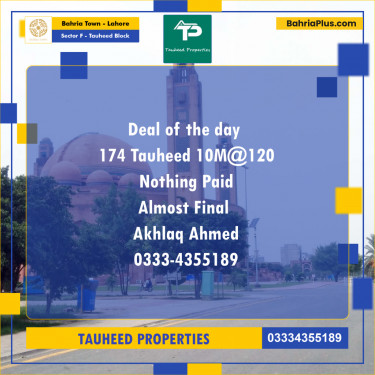 Residential Plot for Sale in Sector F - Tauheed Block -  Bahria Town, Lahore - (BP-191986)