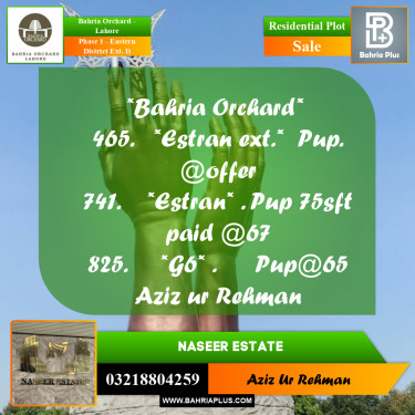Residential Plot for Sale in Phase 1 - Eastern District Ext. II -  Bahria Orchard, Lahore - (BP-192078)