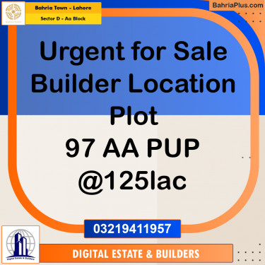 Residential Plot for Sale in Sector D - AA Block -  Bahria Town, Lahore - (BP-192117)