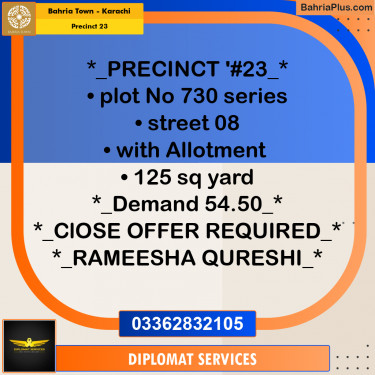 125 Sq. Yards Residential Plot for Sale in Precinct 23 -  Bahria Town, Karachi - (BP-192122)