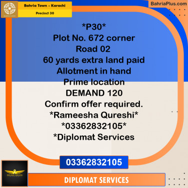 250 Sq. Yards Residential Plot for Sale in Precinct 30 -  Bahria Town, Karachi - (BP-192160)