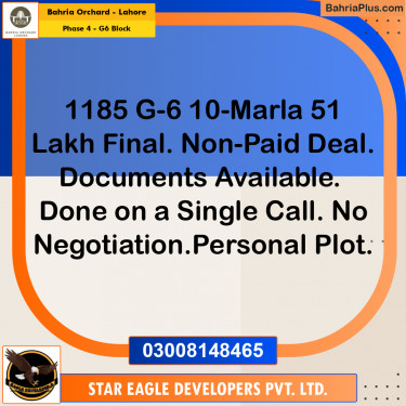 Residential Plot for Sale in Phase 4 - G6 Block -  Bahria Orchard, Lahore - (BP-192205)