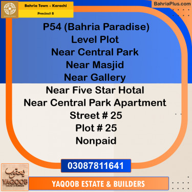 250 Sq. Yards Residential Plot for Sale in Precinct 8 -  Bahria Town, Karachi - (BP-192235)
