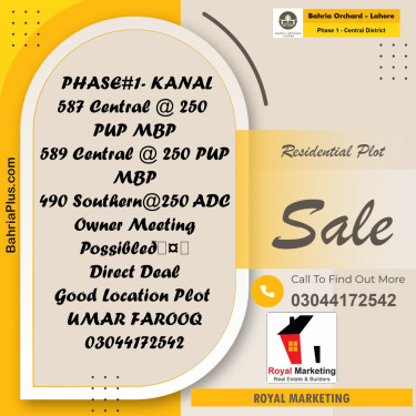 Residential Plot for Sale in Phase 1 - Central District -  Bahria Orchard, Lahore - (BP-192247)