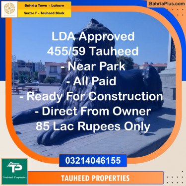 Residential Plot for Sale in Sector F - Tauheed Block -  Bahria Town, Lahore - (BP-192332)