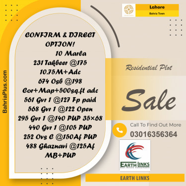 Residential Plot for Sale in Bahria Town, Lahore - (BP-192349)