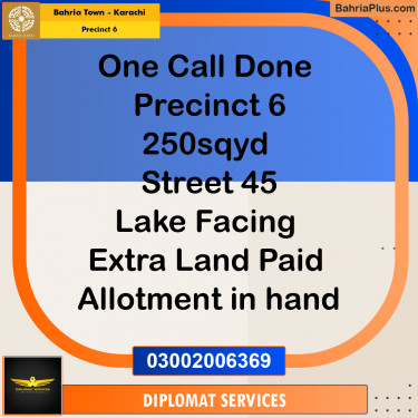 250 Sq. Yards Residential Plot for Sale in Precinct 6 -  Bahria Town, Karachi - (BP-192361)