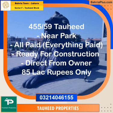 Residential Plot for Sale in Sector F - Tauheed Block -  Bahria Town, Lahore - (BP-192460)